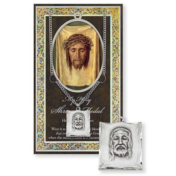 HOLY SHROUD HAND ENGRAVED PEWTER MEDAL ON 24” CHAIN – WITH PAMPHLET