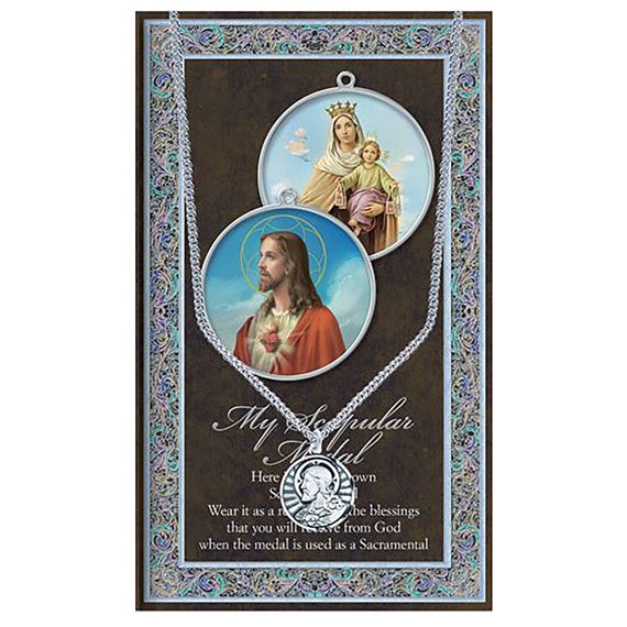 SACRED HEART SCAPULAR HAND ENGRAVED PEWTER MEDAL ON 24” CHAIN – WITH PAMPHLET