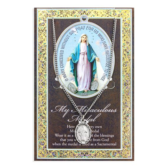 GENUINE PEWTER MIRACULOUS MEDAL WITH CARD