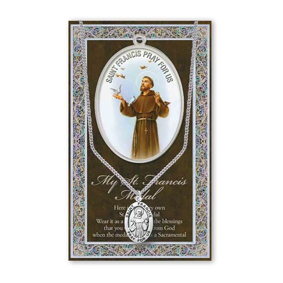 ST. FRANCIS HAND ENGRAVED PEWTER MEDAL ON 24” CHAIN – WITH PAMPHLET