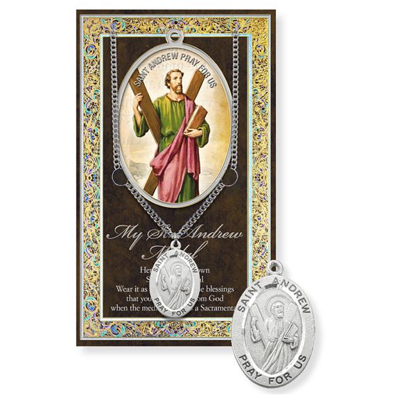 ST. ANDREW HAND ENGRAVED PEWTER MEDAL ON 24” CHAIN – WITH PAMPHLET