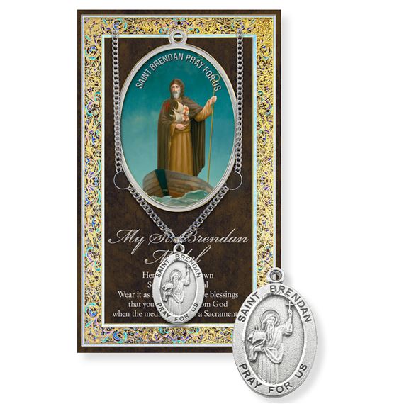 ST. BRENDAN PEWTER MEDAL ON 24" CHAIN WITH CARD
