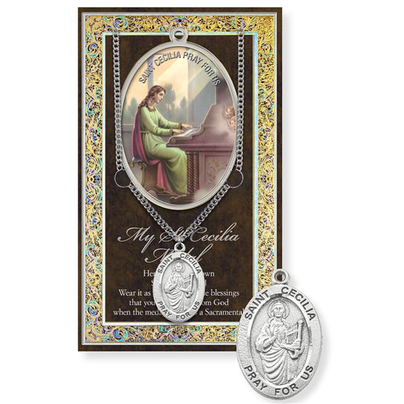 ST. CECILIA PEWTER MEDAL ON 18" CHAIN WITH CARD