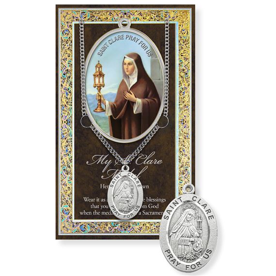 ST. CLARE PEWTER MEDAL ON 18" CHAIN WITH CARD