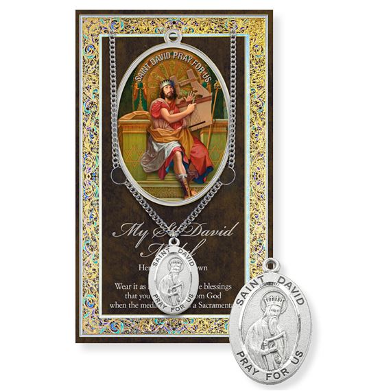 ST. DAVID PEWTER MEDAL ON 24" CHAIN WITH CARD