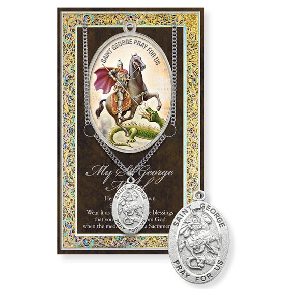 ST. GEORGE PEWTER MEDAL ON 24" CHAIN WITH CARD