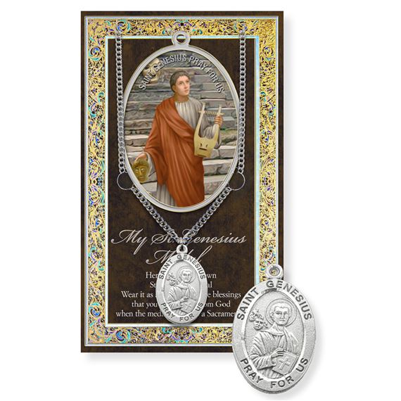 ST. GENESIUS PEWTER MEDAL ON 24" CHAIN WITH CARD