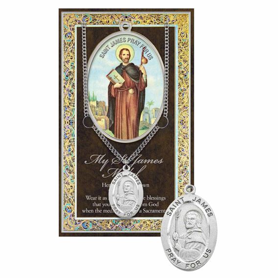 ST. JAMES THE GREATER PEWTER MEDAL ON 24" CHAIN WITH CARD