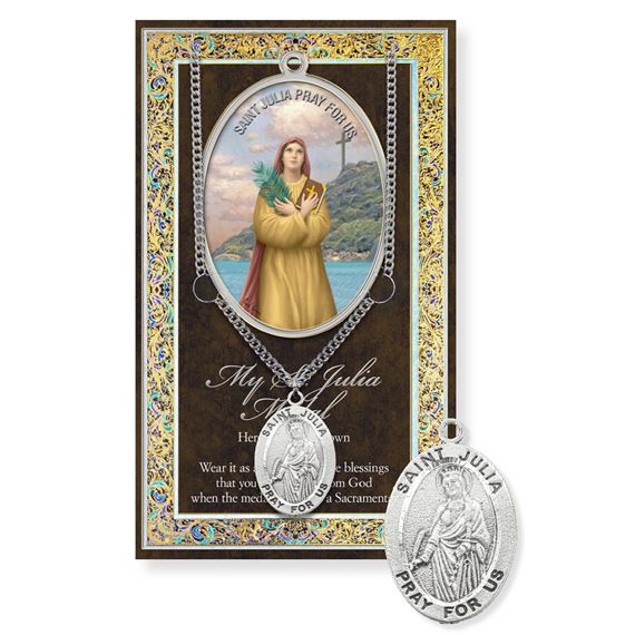 ST. JULIA PEWTER MEDAL ON 18" CHAIN WITH CARD