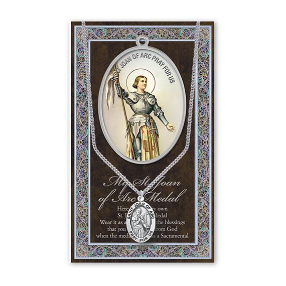 ST. JOAN OF ARC PEWTER MEDAL AND PRAYER CARD