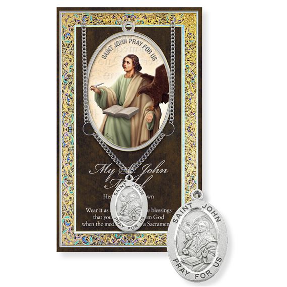ST. JOHN PEWTER MEDAL ON 24" CHAIN WITH CARD