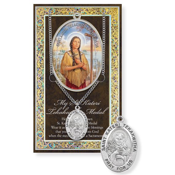 ST. KATERI TEKAKWITHA PEWTER MEDAL ON 18" CHAIN WITH CARD