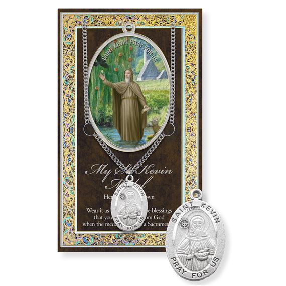 ST. KEVIN PEWTER MEDAL ON 24" CHAIN WITH CARD