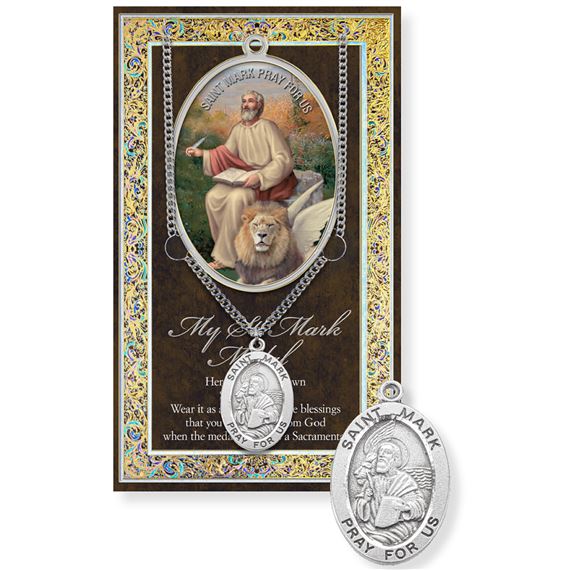 ST. MARK PEWTER MEDAL ON 24" CHAIN WITH CARD