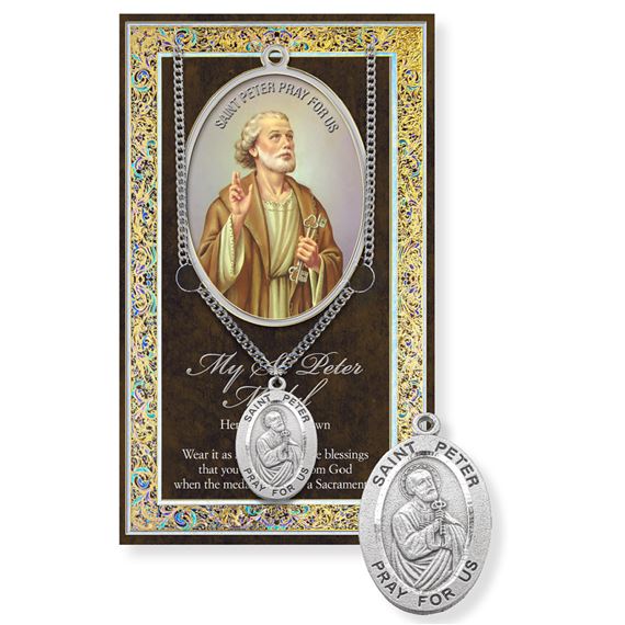 ST. PETER PEWTER MEDAL ON 24" CHAIN WITH CARD
