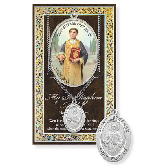 ST. STEPHEN PEWTER MEDAL ON 24" CHAIN WITH CARD