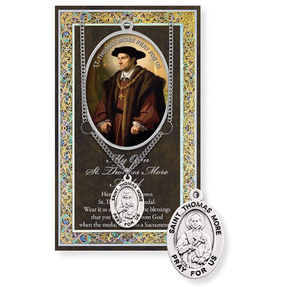 ST. THOMAS MORE HAND ENGRAVED PEWTER MEDAL ON 24” CHAIN – WITH PAMPHLET