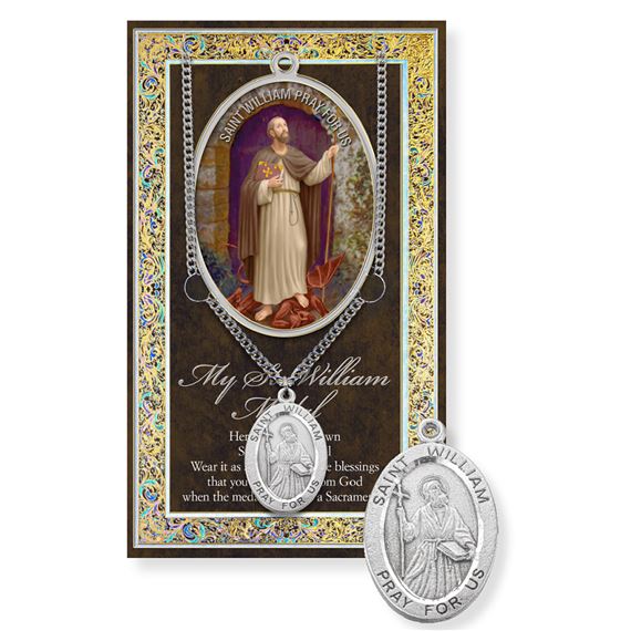 ST. WILLIAM PEWTER MEDAL ON 24" CHAIN WITH CARD