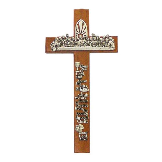 WALNUT LAST SUPPER CROSS WITH PRAYER