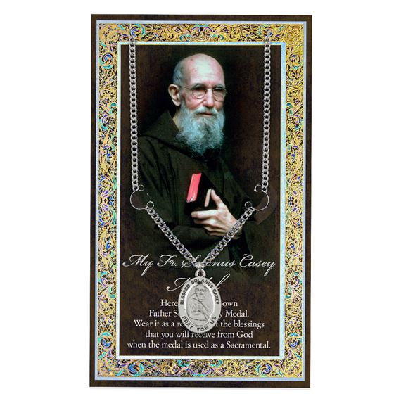 BL. SOLANUS CASEY HAND ENGRAVED PEWTER MEDAL ON 24” CHAIN – WITH PAMPHLET