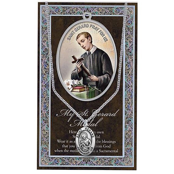 ST. GERARD HAND ENGRAVED PEWTER MEDAL ON 24” CHAIN – WITH PAMPHLET