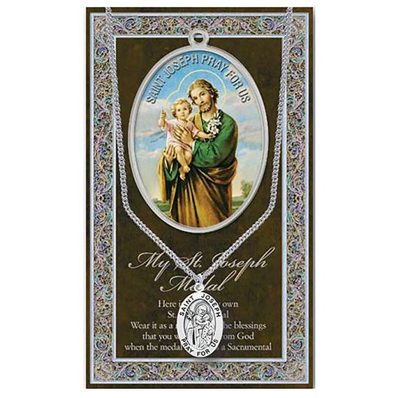 ST. JOSEPH HAND ENGRAVED PEWTER MEDAL ON 24” CHAIN – WITH PAMPHLET