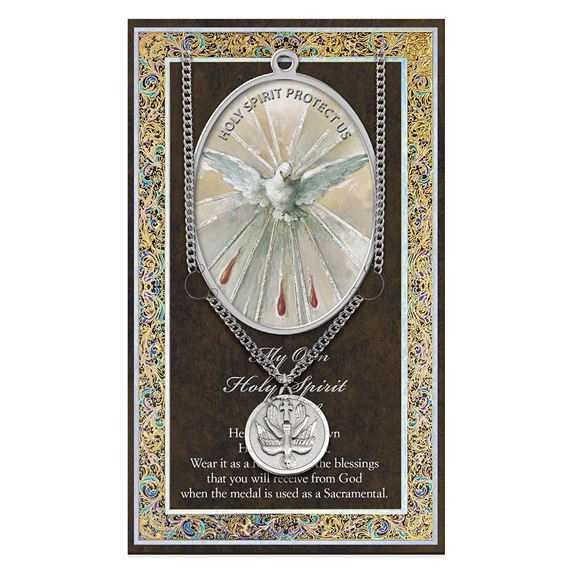HOLY SPIRIT HAND ENGRAVED PEWTER MEDAL ON 24” CHAIN – WITH PAMPHLET