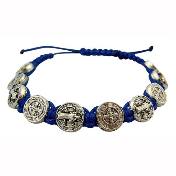 ST. BENEDICT MEDAL CORDED BRACELET -  BLUE