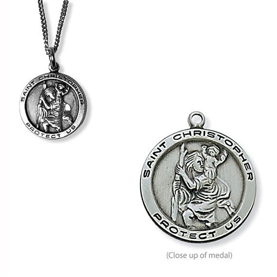 SILVER PLATED ST. CHRISTOPHER MEDAL - 18"