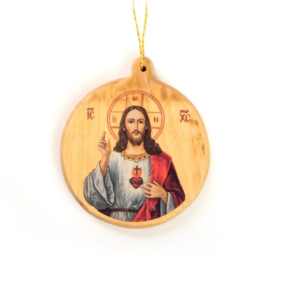 JESUS CHRIST SACRED HEART OLIVE WOOD ORNAMENT