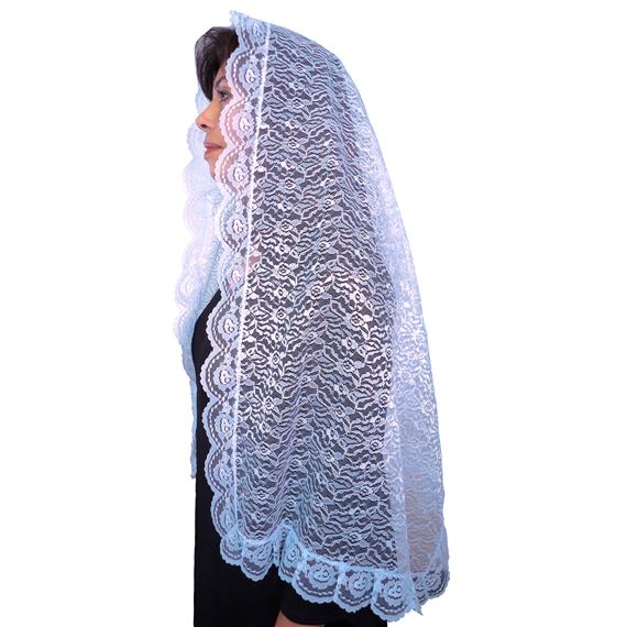 RECTANGULAR LACE CHAPEL VEIL - LIGHT BLUE