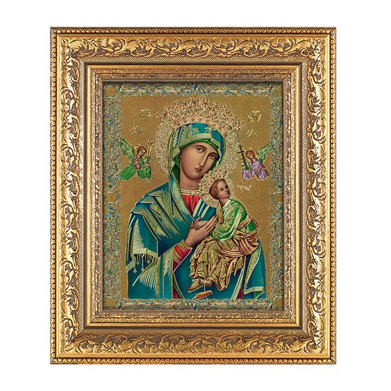 OUR LADY OF PERPETUAL HELP IN AN ORNATE GOLD LEAF FRAME (12 1/2" X 14 1/2")