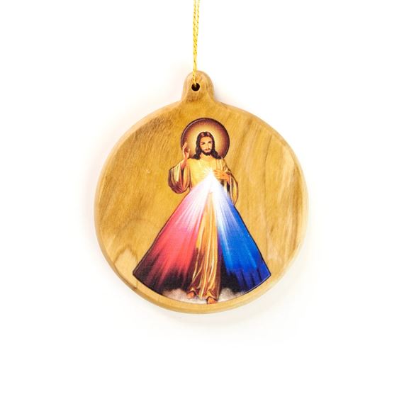 DIVINE MERCY OLIVE WOOD ORNAMENT