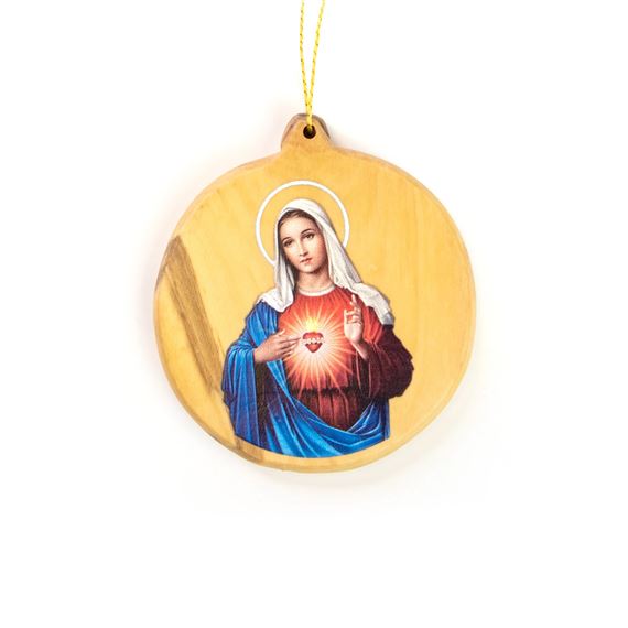 IMMACULATE HEART OLIVE WOOD ORNAMENT