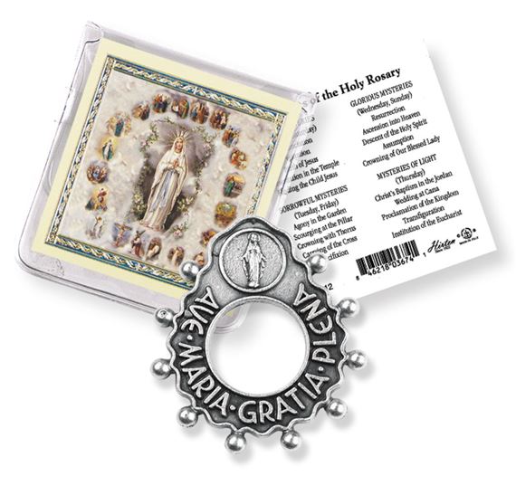 AVE MARIA POCKET ROSARY RING WITH CARD