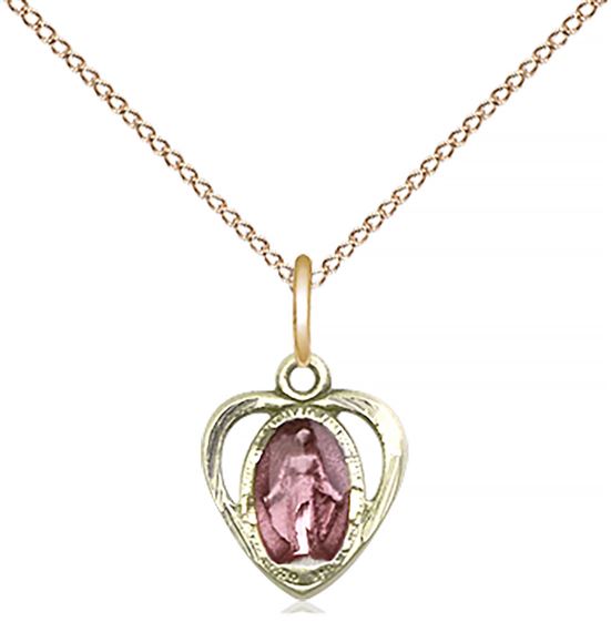 14KT GOLD FILLED MIRACULOUS PENDANT WITH CHAIN - 3/8" x 3/8"