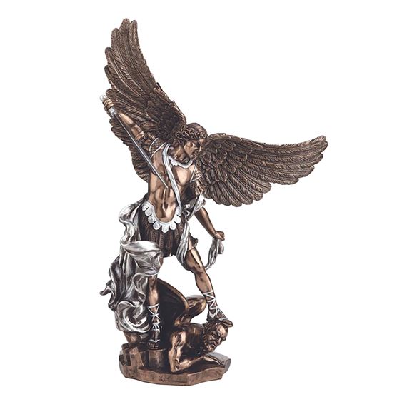 ST. MICHAEL COLD CAST BRONZE WITH PEWTER ACCENTS