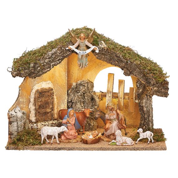 FONTANINI 9-FIGURE NATIVITY WITH LIGHTED STABLE