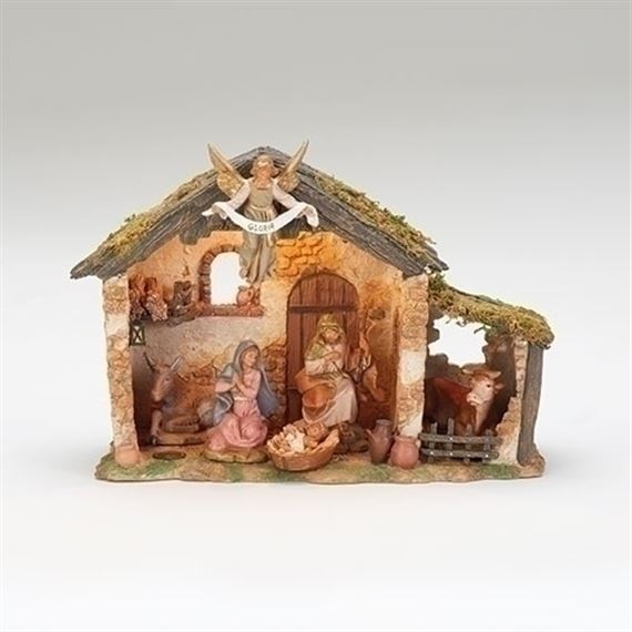 5" SCALE FONTANINI® 6-FIGURE NATIVITY WITH LIGHTED STABLE