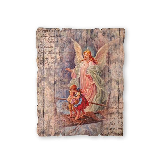 GUARDIAN ANGEL WOOD WALL PLAQUE 4 1/4" X 5 1/4"