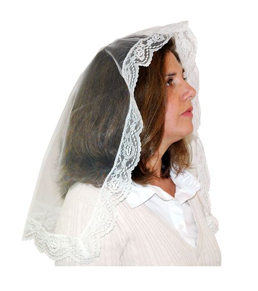 ILLUSION TULLE OVAL MANTILLA - WHITE