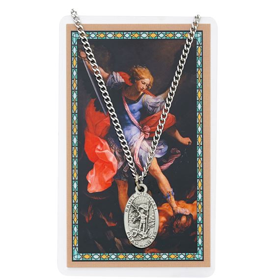 ST. MICHAEL PEWTER MEDAL AND PRAYER CARD