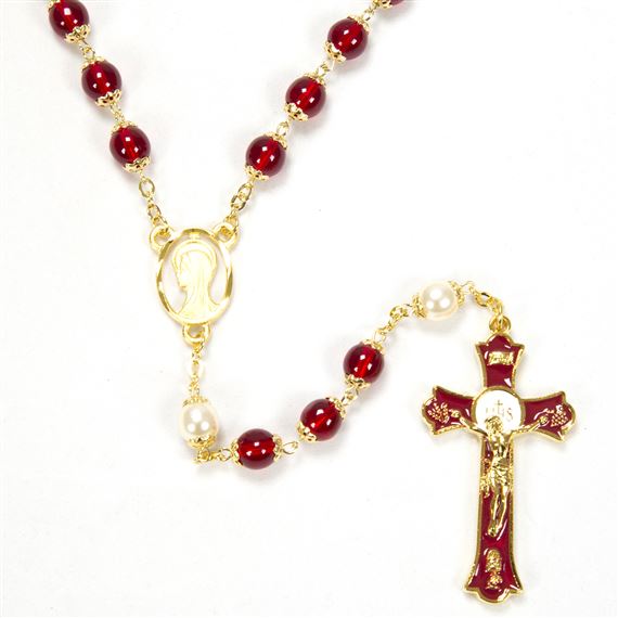PEARL AND RED BEAD EUCHARISTIC ROSARY