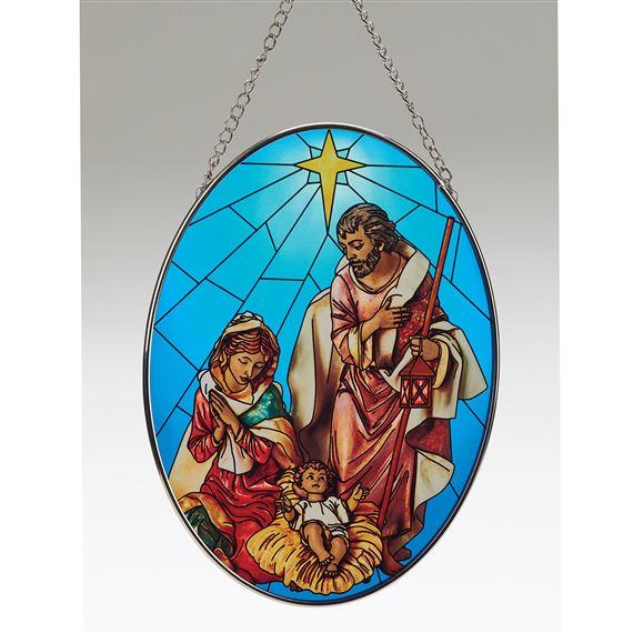 HOLY FAMILY STAINED GLASS ORNAMENT
