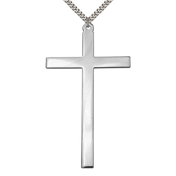 STERLING SILVER CROSS PENDANT ON A 30 INCH CHAIN - 3 7/8" x2 1/4"