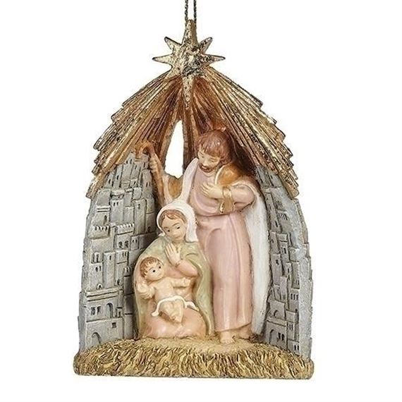 FONTANINI HOLY FAMILY BETHLEHEM TOWN ORNAMENT - 3 7/8"
