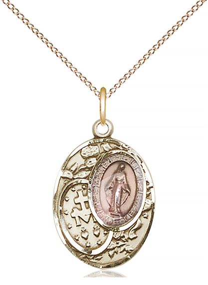 14KT GOLD FILLED MIRACULOUS PENDANT WITH CHAIN - 3/4" x 1/2"