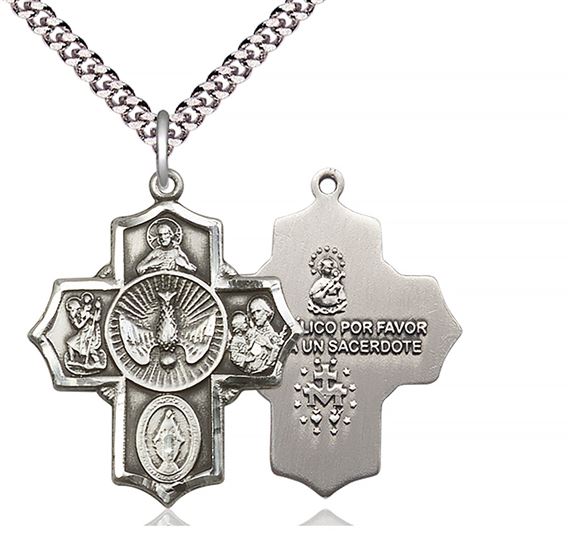 STERLING SILVER 5-WAY PENDANT WITH CHAIN - 1 1/4" x 1"