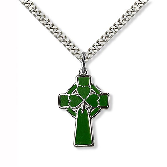 CELTIC CROSS - GREEN ENAMEL AND STERLING SILVER