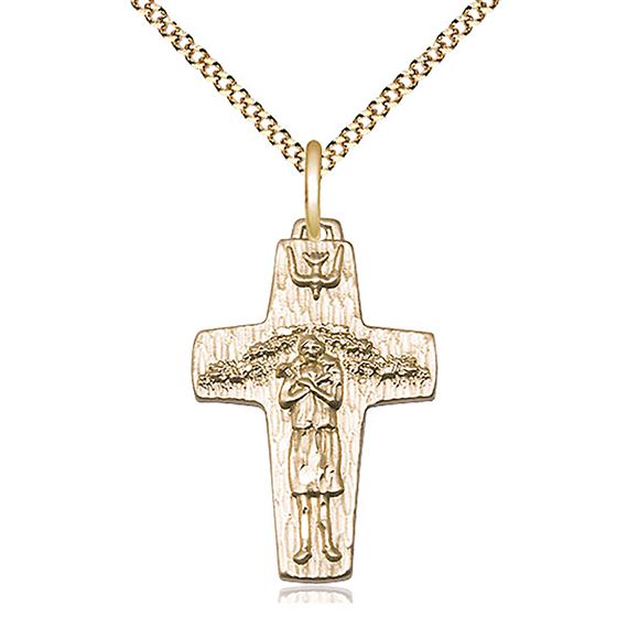 14KT GOLD FILLED POPE FRANCIS CRUCIFIX PENDANT WITH CHAIN - 1" x 5/8"